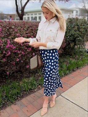 J. Crew Navy and White Polka Dot Maxi Skirt